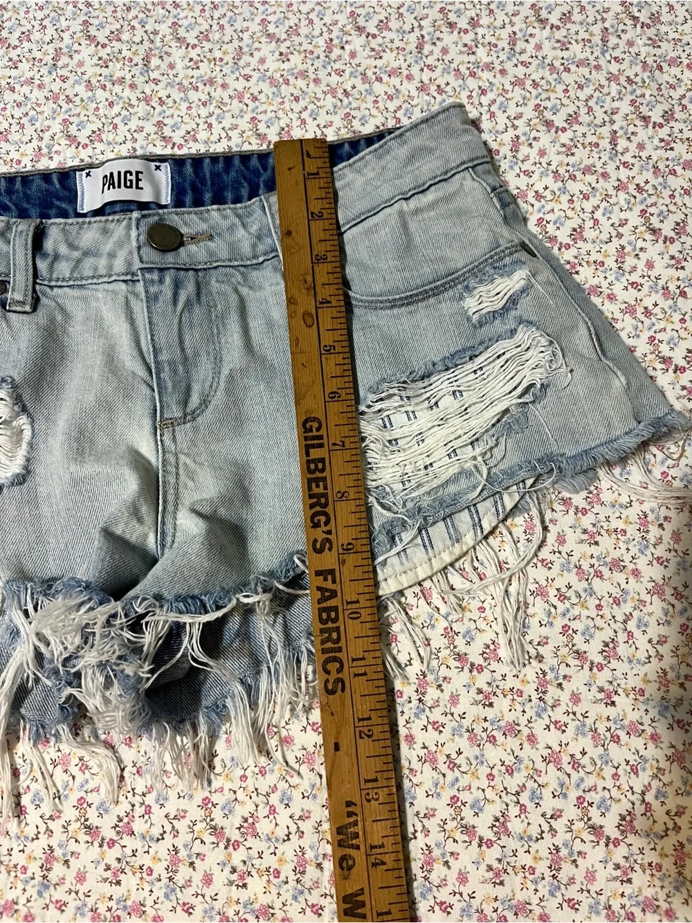PAIGE Light Wash Distressed Denim Shorts. Size 27